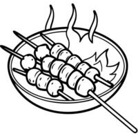 A close-up of marinated shrimp skewers sizzling on a hot grill. with grill marks visible vector
