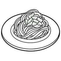 A plate of pasta. possibly tagliatelle or fettuccine. generously coated with a green sauce vector