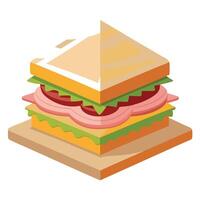 Club sandwich with layers of turkey and ham with bacon with lettuce and mayonnaise and crisps on caf vector