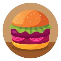 Close-up shot of a vegan burger with a beetroot patty and all the traditional fixings. displayed on vector