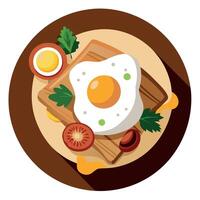 Egg bacon onion rings parsley on toast delicious breakfast or snack Displayed on a dark wooden table vector