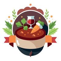 Delicious beef bourguignon stew with wine carrots and onion garnished with parsley. Creative Banner. vector