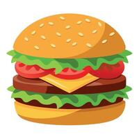 Juicy double bacon hamburger with lettuce. tomato. onion and cheese on a sesame seed bun . hamburger vector