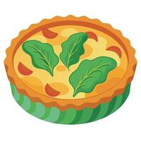 A delicious quiche featuring crispy bacon. fresh spinach. and a golden crust. perfect for brunch or vector
