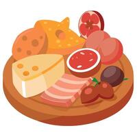A platter of assorted meats and cheeses. including salami. prosciutto. and cheese. is displayed on a vector