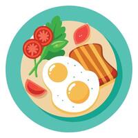 Delicious breakfast plate featuring sunny-side-up eggs. crispy bacon. and toast. garnished with herb vector