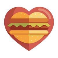 A metaphorical heart. with one half composed of burger layers including cheese and bacon. an vector