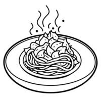A captivating shot of a steamy plate of spaghetti carbonara with crispy pancetta bits peeking out. vector