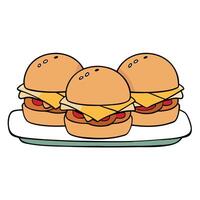 Breakfast sliders featuring mini egg sandwiches with bacon and cheddar cheese on slider buns. vector