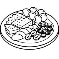 A detail of a charcuterie board with nuts. meats. and fruits on it with a low depth of field. vector