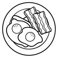A breakfast plate with two sunny-side-up eggs. crispy bacon strips. and two slices of toasted bread vector