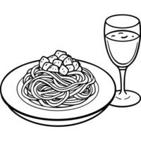 Spaghetti with bacon and herb in a brown plate on a black background. top view. concept menu vector