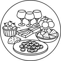 Charcuterie plate with prosciutto salami cheese and berries olives Aperitif Antipasti Italian table vector