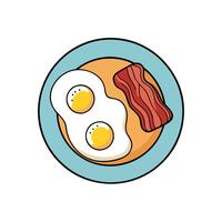 Breakfast Top View. American Breakfast Plate with Fried Eggs and Bacon Isolated on White Background vector