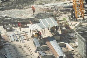 workers are working on large construction sites and many cranes are working in the, Industry new building business. photo