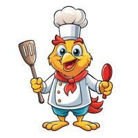 Amused Chicken Chef Wielding Spatula and Ladle for Culinary Creation vector