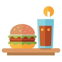 A burger with a side of beer on a table vector