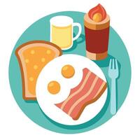 Bacon and eggs served with toast on a table vector