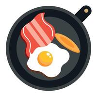 Crispy Bacon and Fried Egg in Cast Iron Pan vector