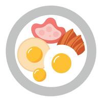 A white plate topped with eggs. ham and ham vector