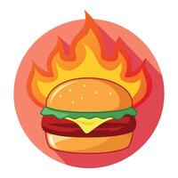 Gourmet Burger with Flaming Background vector
