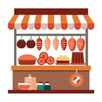 Assorted meats displayed in a butcher store vector