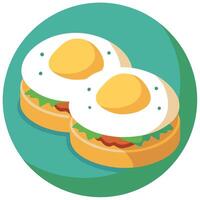 Close-up of poached eggs on english muffins vector