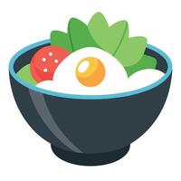 A bowl of salad with a fried egg on top vector