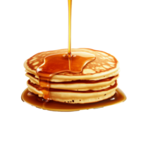 Stack of warm pancakes with syrup drizzling down transparent png