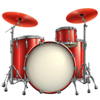 Bright red drum set in a music studio setting transparent png