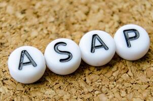 ASAP representing As Soon As Possible. Deadline and timing concept photo