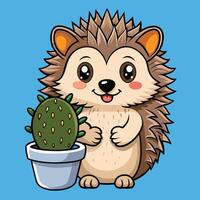 Adorable Hedgehog Embracing a Prickly Cactus in Icon Format vector