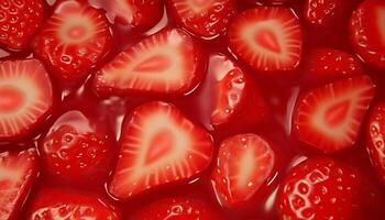 Strawberry slice closeup texture pattern red fruity seamless background photo