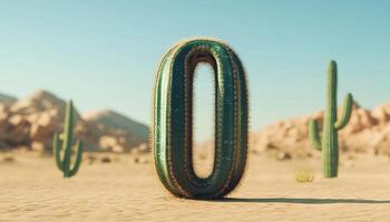Shape number 0 made from cactus plant textured in desert background photo