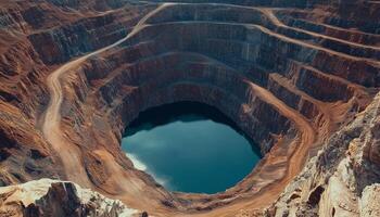 Open pit hole mineral from aerial photo resource mining activity