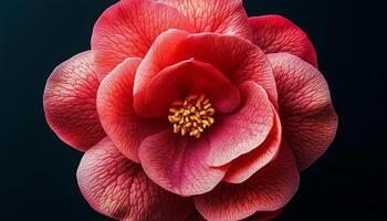 Camelia pink flower macro photo closeup foliage petal nature background