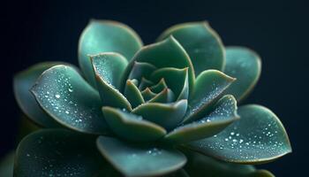 Succulent cactus green desert flower plant closeup macro dark background photo