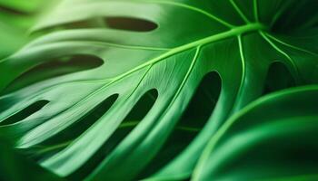Monstera leaf macro photo foliage surface dramatic effect darkness background
