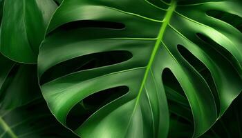 Monstera leaf macro photo foliage surface dramatic effect darkness background