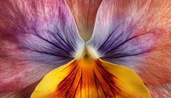 Pansy flower extreme closeup macro photo detail foliage petal surface
