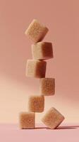 A stack of crystal sugar cube balancing standing concept solid background photo