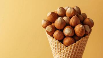 Hazelnuts on brown paper wrapped eco friendly container photo