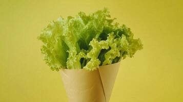 Lettuce vegetable on brown paper grocery cone bag eco friendly package photo
