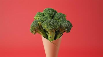 Broccoli vegetable on brown paper grocery cone bag eco friendly package photo