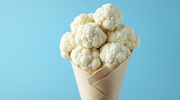 Cauliflower vegetable on brown paper grocery cone bag eco friendly package photo