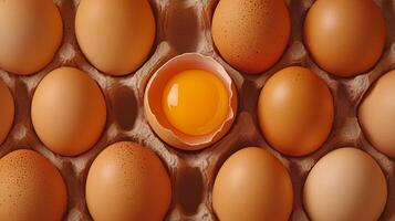Egg pattern with a distinct anomaly of crushed shell showing egg yolk on brown net photo