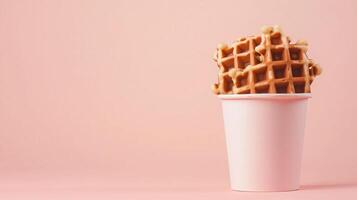 Waffle sweet snack on brown paper basket recycle container photo