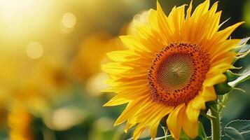 Sunflower macro photo backlight bokeh blurred leaves with nature gardening environmental