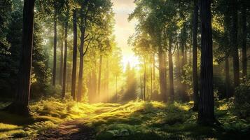 Deep forest sun bright greenery jungle environmental photo