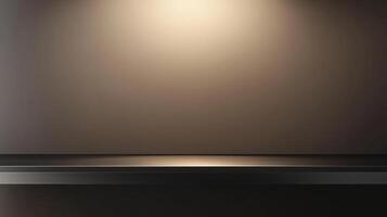Black steel countertop shelf with spotlight and black wall for product display promotion photo